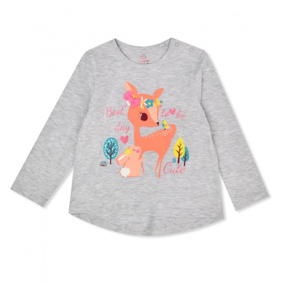 T-shirt gray with print and bow for girl