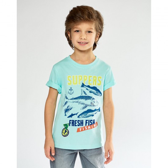 Shirt with print for boy blue